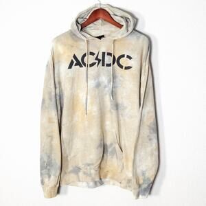 ACDC Graphic Hoodie Pullover Tie Dye Taupe Gray Size L Grunge